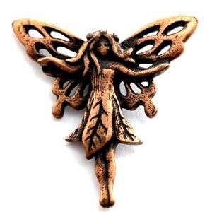 VTG JJ Fairy Butterly Wings Leaves Dress Copper Tone Lepel Pin Jonette Jewelry